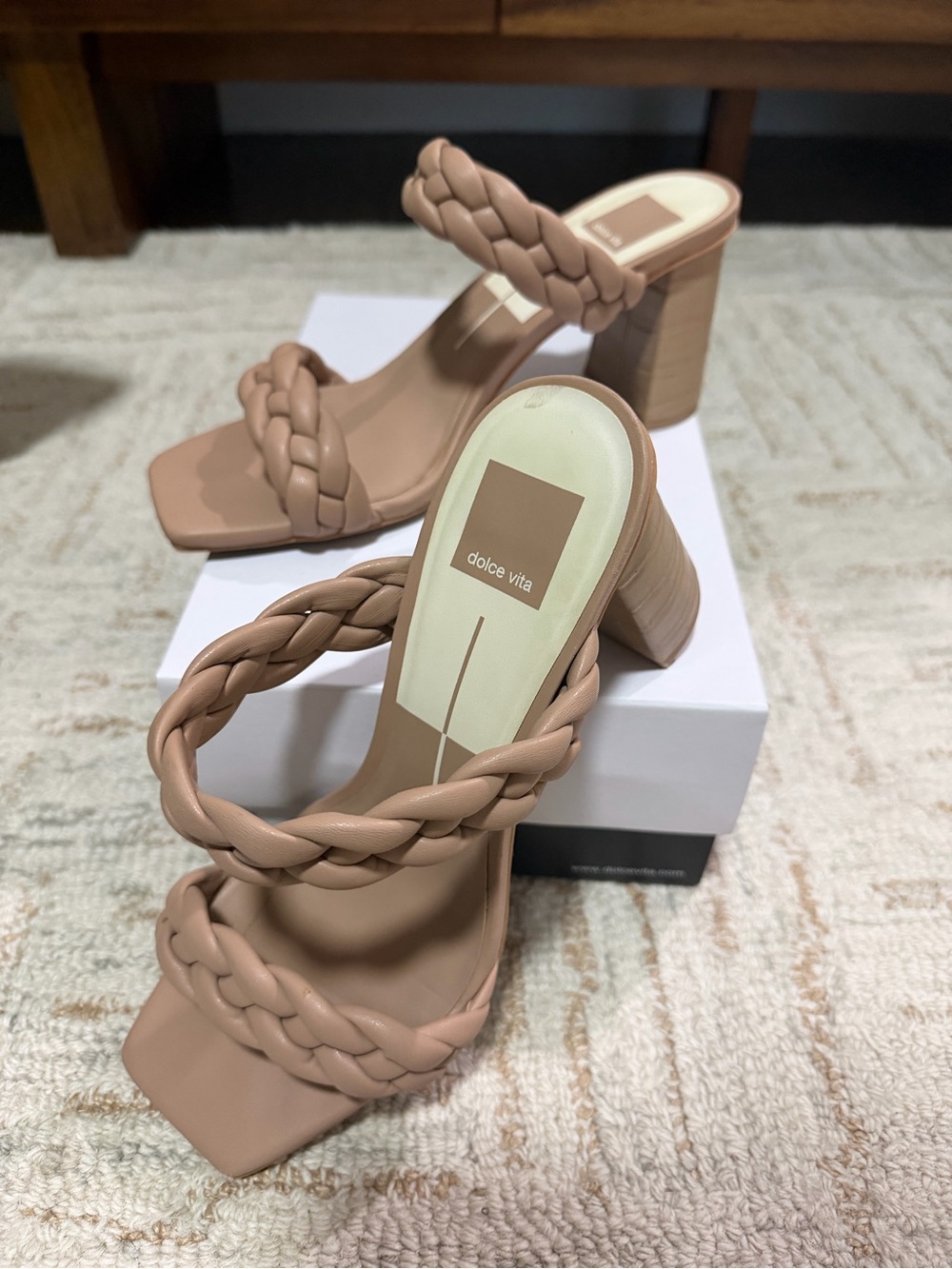 Dolce Vita Braided Double-Strap Mules in Blush